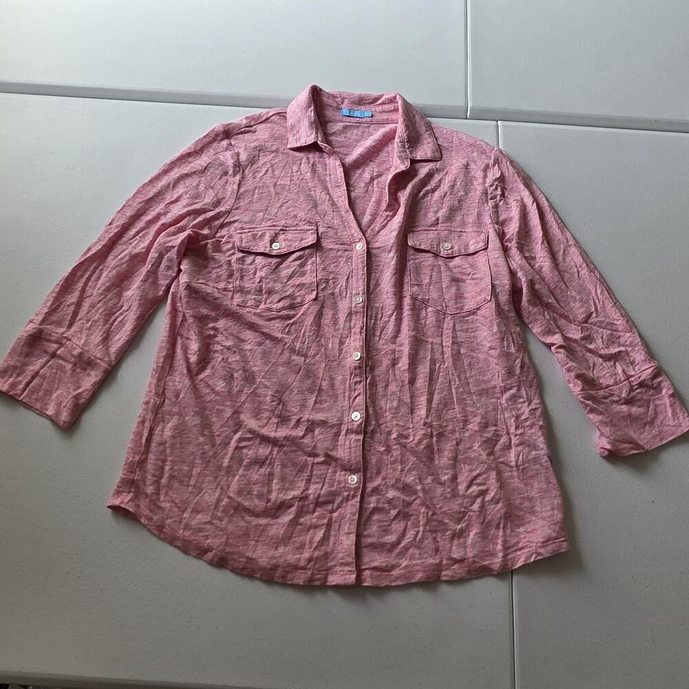 J. McLaughlin Button Up Shirt Womens Large Pink Linen Cotton Tunic Top Casual